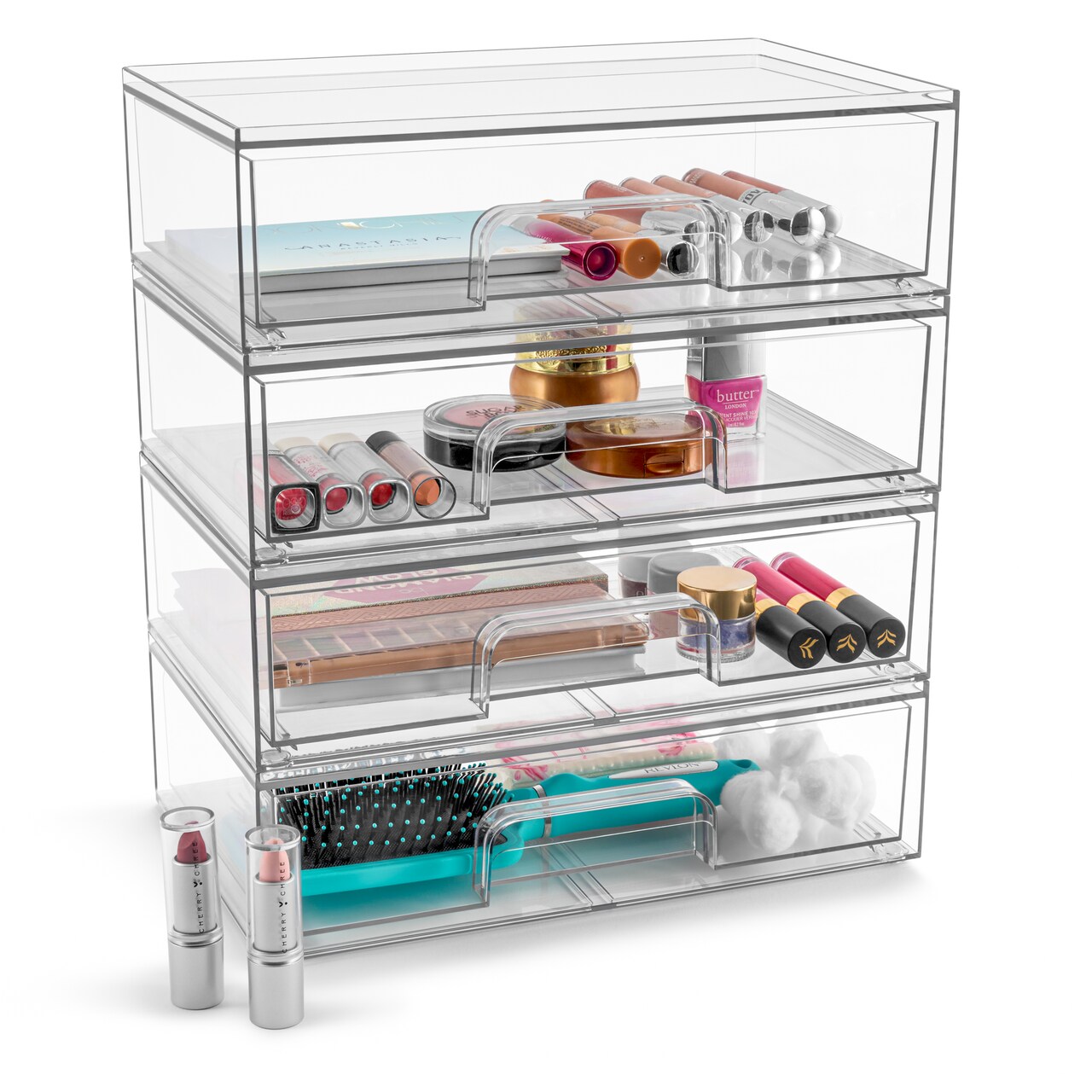 Sorbus Acrylic Storage Containers with Pull-Out Drawers - 4 Pack 12” Long Clear Stackable Storage Bins Set
